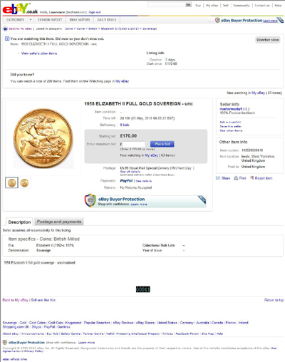 marksrmarky1 Gold Soveriegn Excellent Condition eBay Auction Listing